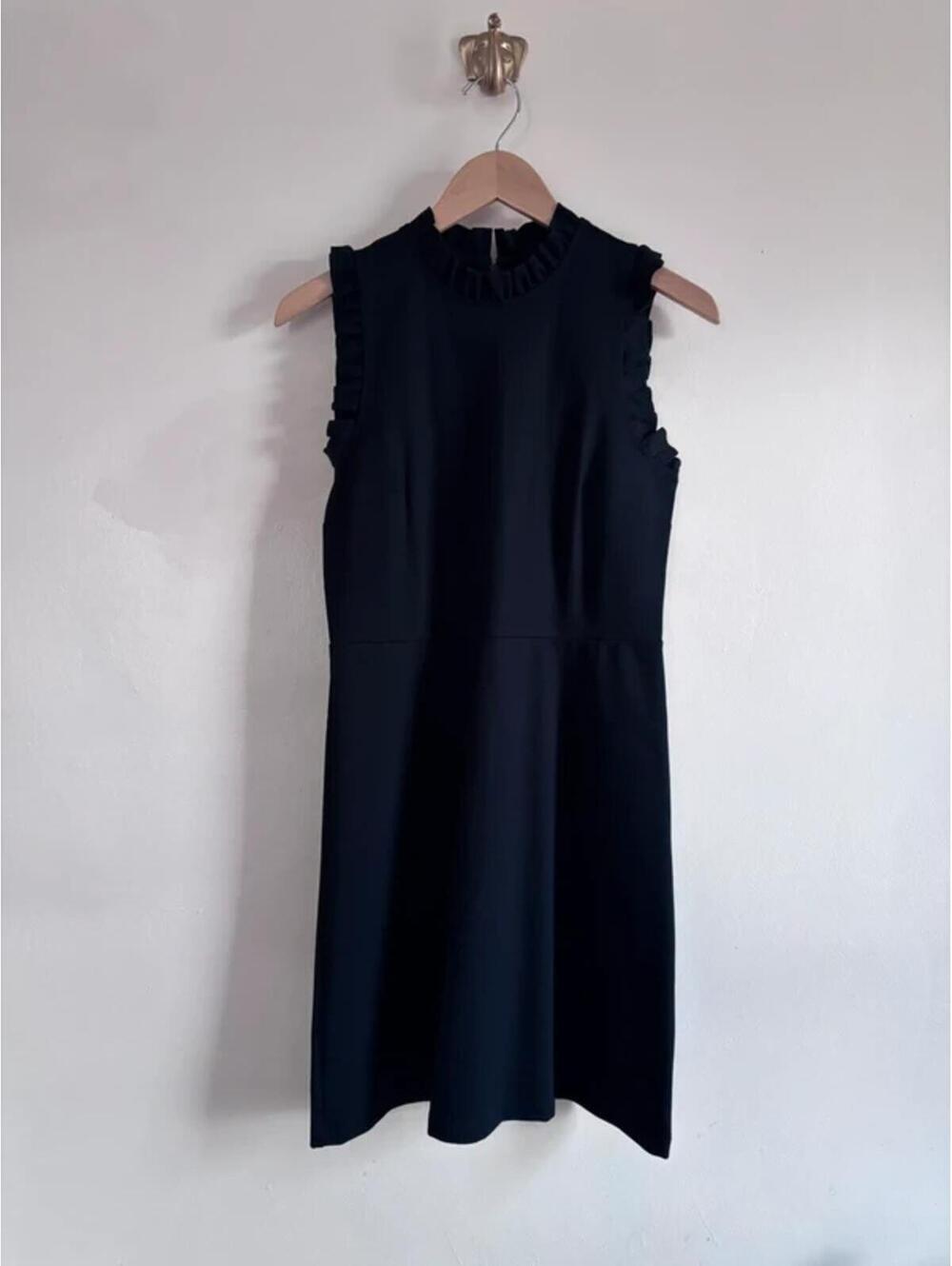 LOFT Black A Line Dress with Ruffled Collar and Sleeve size 2